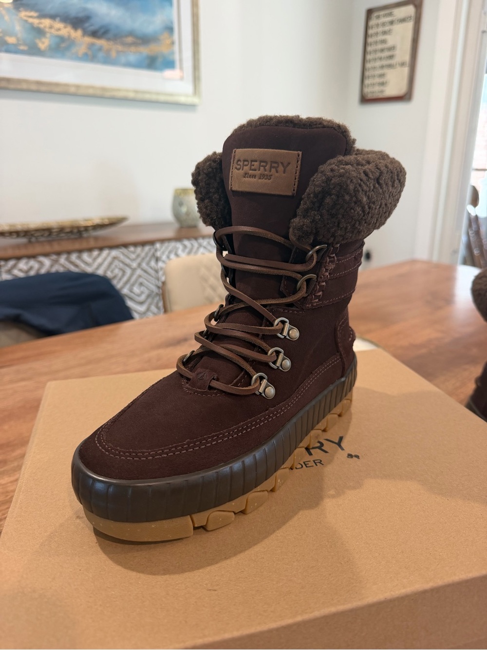 Sperry Dark Brown Sherpa-Lined Waterproof Lace-Up Winter Boot